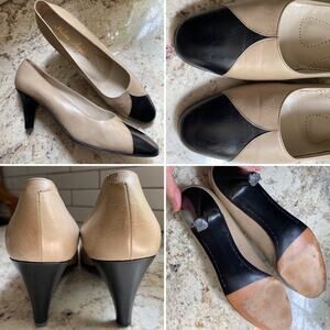 Helene Arpels Park Avenue Ivory Leather Classic Spectator Pumps Italy 9.5 AA